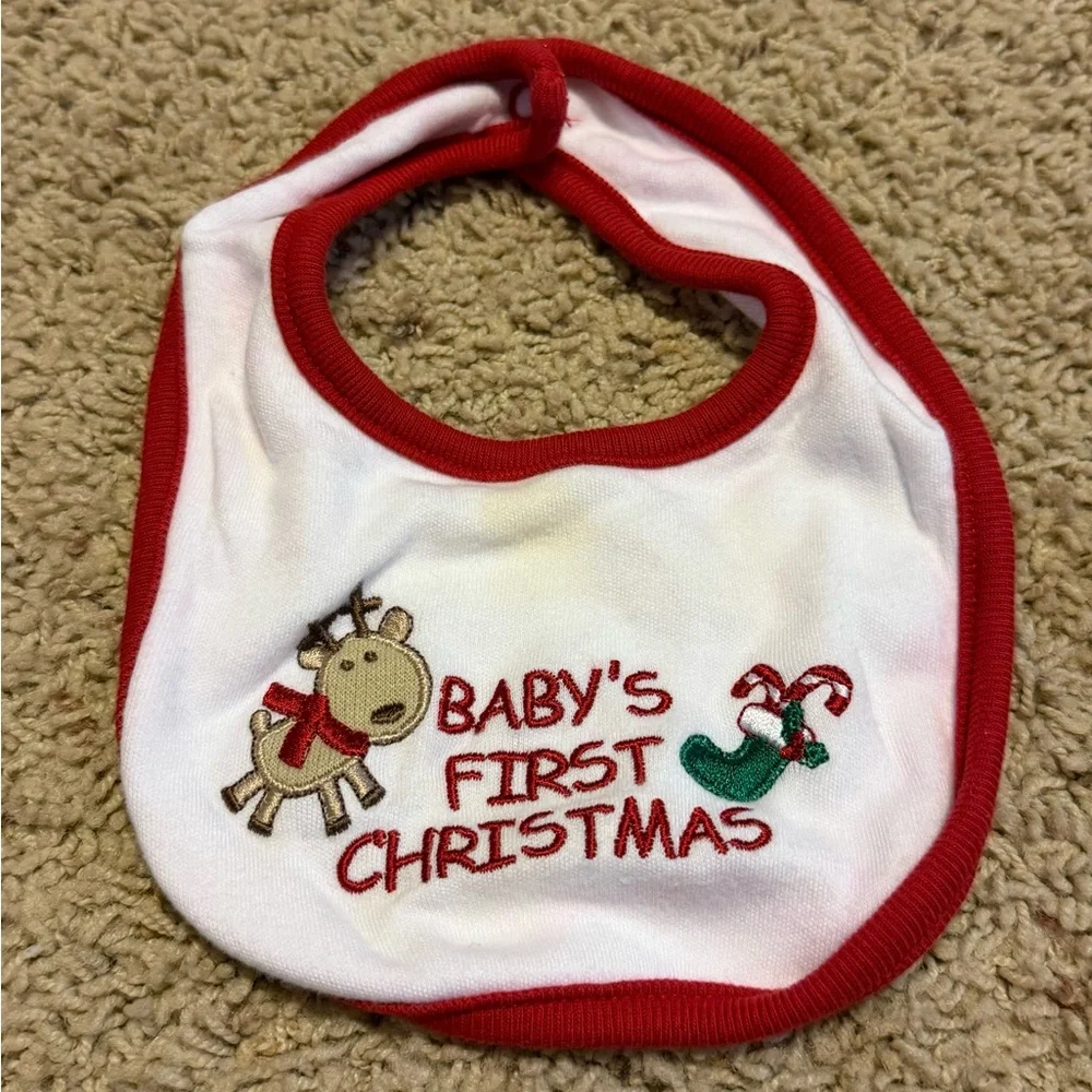Baby's First Christmas Bib - Red and White